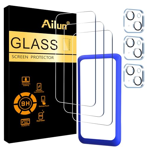 Ailun 3 Pack Screen Protector for iPhone 15 Plus [6.7 inch] + 3 Pack Camera Lens Protector with Installation Frame,Case Friendly Tempered Glass Film,[9H Hardness] - HD[6 Pack]