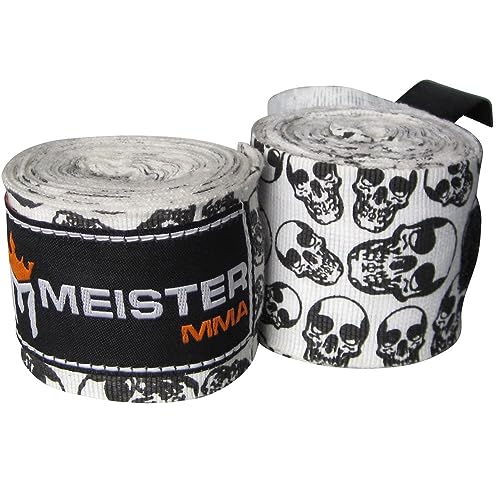 Meister Adult 180' Semi-Elastic Hand Wraps for MMA & Boxing (Pair) - Death Skulls