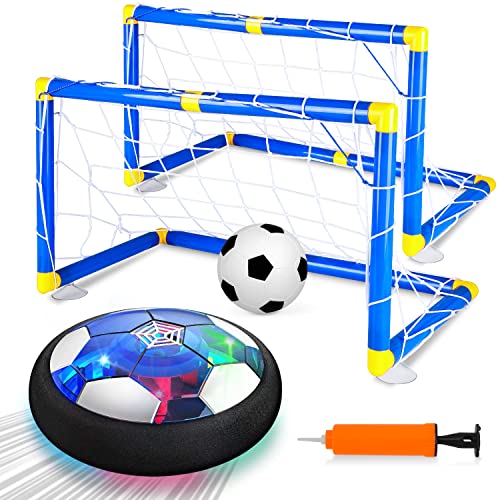 Hover Ball Set with 2 Goals, USB Rechargeable with LED Light and Inflatable Soccer Ball, Air Floating Soccer with Safe Bumper for Indoor Outdoor Sports Ball Game, Football Toy for Boy Girl Best Gift