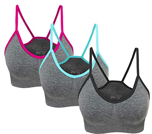AKAMC Women's Removable Padded Sports Bras Medium Support Workout Yoga Bra 3 Pack,Red/Blue/Black,XXX-Large