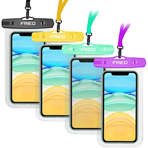 FRiEQ Universal Waterproof Case, 4 Pack Waterproof Phone Pouch Underwater IPX8 Dry Bag Compatible iPhone 12/12 Pro Max/11/11 Pro/SE/Xs Max/XR/8P/7 Galaxy up to 7'