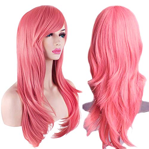 Akstore 28' 70cm Fashion Wigs Long Wavy Curly Hair Cosplay Wig & Wig Cap (Pink)
