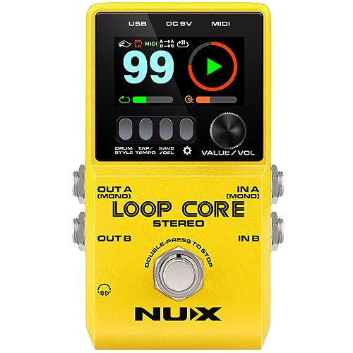 NUX Loop Core Stereo Guitar Looper Pedal, 6 hours recording time,Stereo Audio, MIDI Control, Cab Simulation for Output to Mixer.