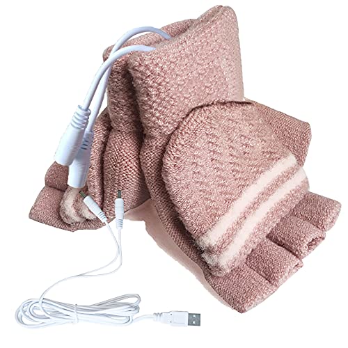 Women's & Men's USB Heated Gloves Mitten Full & Half Fingerless Winter Hands Warmer Laptop Gloves (New Pink)