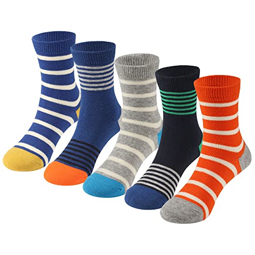 COTTON DAY Kids Boys Crew Dress Socks Blue Gray Colorful Stripes Design 4-6 Years Size S (6)