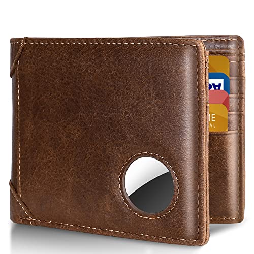 Swallowmall AirTag Wallet for Men,RFID Genuine Leather Bifold Wallets For Men Removable ID Windows 11 Cards Holders Gift Box(Airtag Not included)