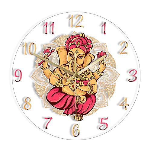 The Geeky Days Lord Ganesh Silent Wall Clock for Bedrroom Indian Home Decor Watch Vinayaka Ganesha Ganapati Hindu God Mantra Timepieces