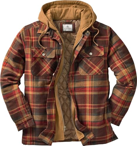 Legendary Whitetails Men's Standard Hooded Shirt Jacket, Maplewood Plaid, Large