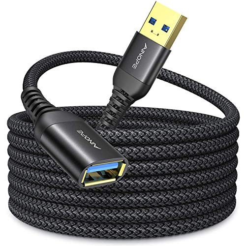 AINOPE 2 Pack USB Extensions Cable High Speed USB 3.0 Extension Cord Type A Male to Female Sturdy Braided Material Fast Data Transfer Compatible with USB Keyboard,Mouse,Flash Drive,Black,10FT+10FT