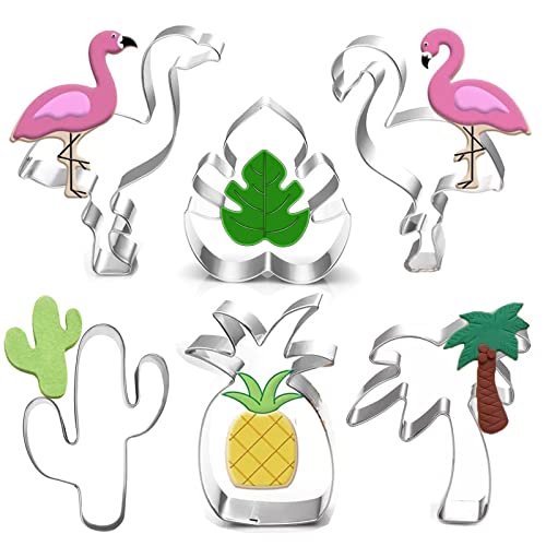 Hawaiian Cookie Cutter Set-6 Piece-Cactus, Pineapple, Flamingo, Monstera Leaf and Palm Tree-Tropical Cookie Cutters Molds for Summer Tropical Beach Party Supplies Decoratons