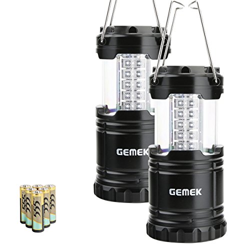 GEMEK Lantern Camping Essentials Lights, Tent Lights for Emergency, Survival Gear and Supplies for Hurricane, Led Flashlight for Power Outages, Battery Operated Lamp, Collapsible (Black 2 Pack)