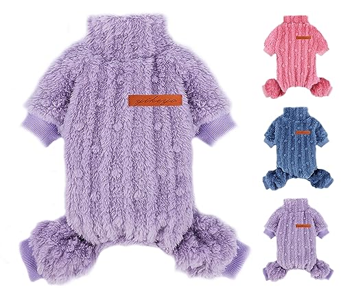 Dog Sweaters for Small Dogs Gir Boy Winter Puppy Pajamas Sweater Cold Weather Dog Coat Fleece Warm Pet Onesie Clothes Outfit for Chihuahua Yorkie Teacup Cat Jumpsuit Apparel (XX-Small, Purple)