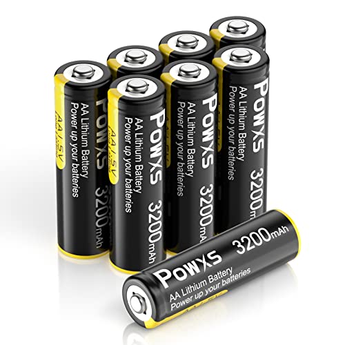 POWXS AA Lithium Batteries, 8 Pack 1.5V Lithium Iron Double A Batteries 3200mAh Super Capacity for Blink Camera, Video Doorbell, Flashlight, Toys, Remote Control 【Non-Rechargeable】