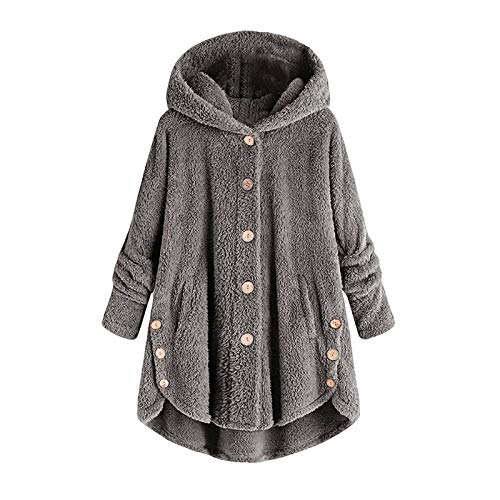 Oversized Winter Coats for Women Basic Plain Sherpa Hoodie Casual Button Down Jacket Outerwear Warm Fleece Sweater,Ladies Drop Shoulder Long Sleeve Top Halloween Costumes Shirt(D-Dark Gray,Large)
