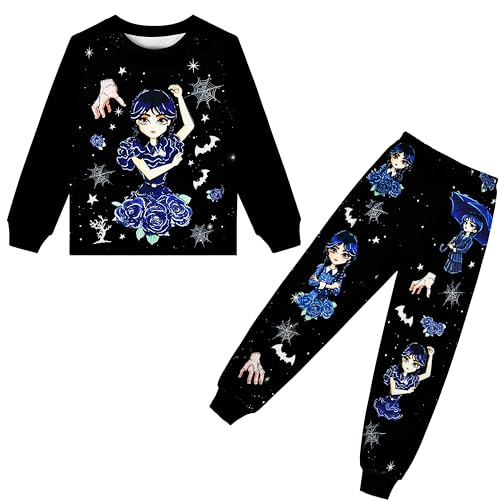 SHDEMY Doll Girls Wednesday Costume Shirt Kids Movie Addams Tee Pant Cartoon 2PCS Long Sleeve Clothes Outfit