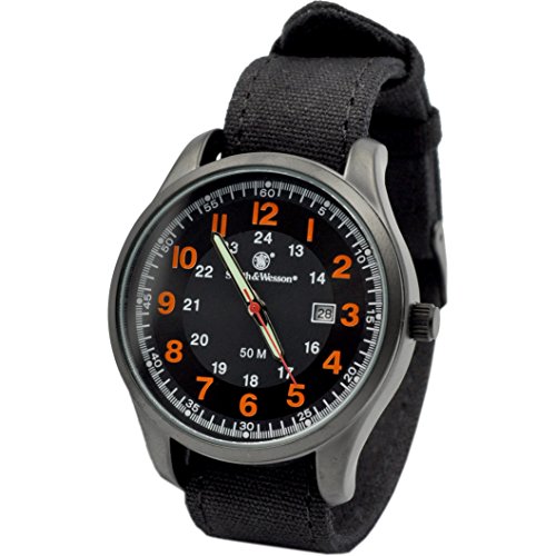 Smith & Wesson Men's Cadet Watch SWW-369-OR, Japanese Movement, Stainless Steel Caseback, Canvas Strap, Tactical Watch, Precision Quart, Scratch Resistant, 42mm, Orange, Christmas Gift, Christmas Gift