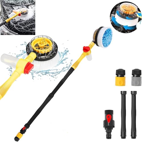Rercarre Rotating Car Wash Brush, Car Wash Brush with Long Handle,Automatically Foams Car Wash Kit with Car Cleaning Brush