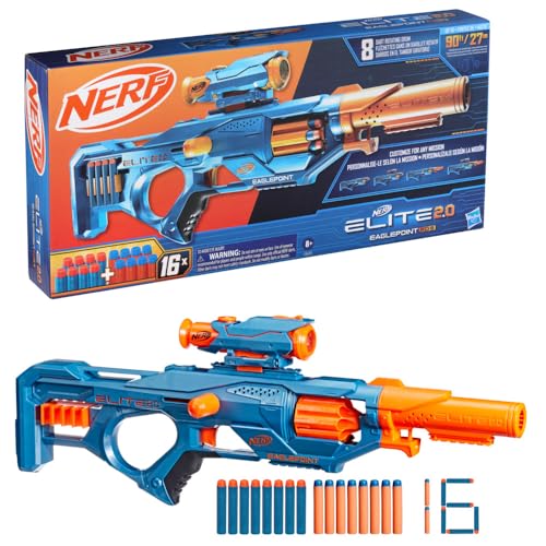 Nerf Elite 2.0 Eaglepoint RD-8 Blaster - 8-Dart Drum, Detachable Scope and Barrel, 16 Official Nerf Elite Darts, Bolt Action