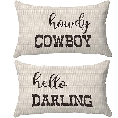 PUHEI Western Throw Pillows - Western Bedroom Decor Throw Pillow Cover, Western Pillow Covers, Western Home Decor, Couple Pillow Case 12 x 20 Inch Sofa Bed Set of 2, Western Couples Gifts (Off-White)