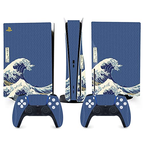 TANOKAY PS5 Console Skin and Controller Skin Set | Painting The Great Wave of Kanagawa | Matte Finish Vinyl Wrap Sticker Full Decal Skins | Compatible with Sony Playstation 5 Disc Version