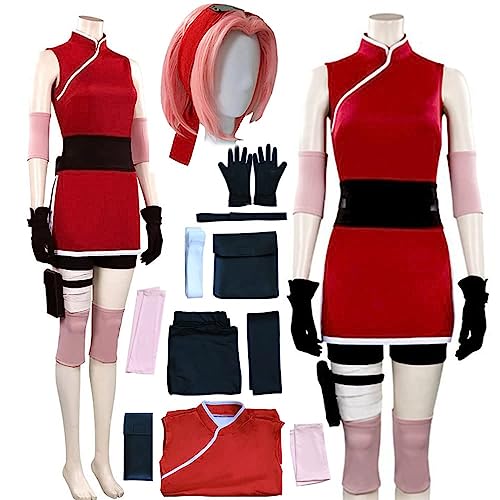 AIUKAKP Anime Cosplay Costume Anime Dress Red Cosplay Ouftits With Wig Halloween Women