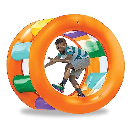 HearthSong Roll with It! 2.0 Giant Inflatable Rainbow Land Roller with Mesh Interior for Active Outdoor Play, 67' Outer Diam. x 45' Inner Diam., Holds up to 300 lbs.