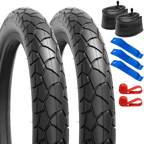 2 Pcs 20' Fat Tires Foldable 20x3.0 (76-406) and 20' Bike Tubes 20 x 3.0 AV Schrader Valve Plus 2 Rim Strips Compatible with 20 x 3.0 E-Bike Bicycle Tires and Tubes