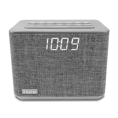iHome iBT232 Bluetooth Dual Alarm FM Clock Radio with Speakerphone and USB Charging -Gray (Newest Model)