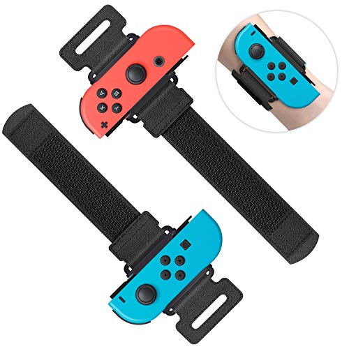 MENEEA Wrist Bands Compatible with Just Dance 2024 2023 2022 & for Zumba Burn It Up for Joy Con, 2 Pack Adjustable Elastic Straps for Nintendo Switch & OLED Controllers game for Adults and Kids Black