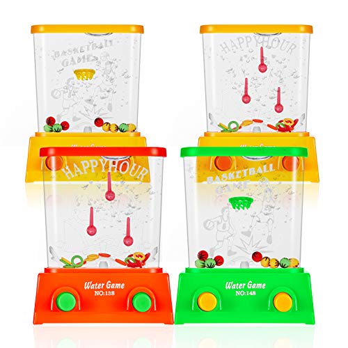 4 Pieces Handheld Water Game Arcade Water Tables for Beach Toys Party Favor Fish Rings for Different Ages Basketball Fun Gifts for Men Retro Pastime, Without Water (Chic Style)