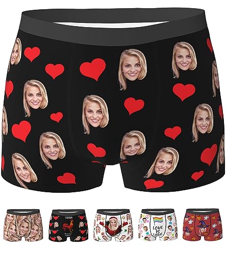 Custom Boxers for Men Boyfriend Father Husband, Personalized Face Underwear with Photo Customized Funny Boxers for Men Birthday Valentine's Day Gifts for Him