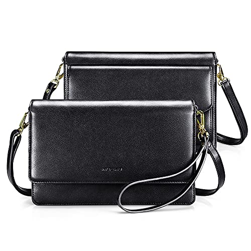 nuoku Women Small Crossbody Bag Cellphone Purse Wallet with RFID Card Slots 2 Straps Wristlet, Plus Size Black