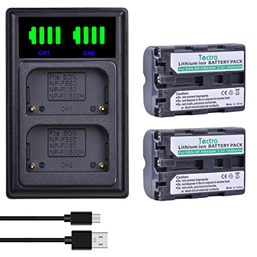 Tectra 2 Pack NP-FM500H NPFM500H Battery and LED Dual Charger for Sony Alpha SLT A58 A57 A65 A77 A99 A77V A77II A350 A450 A500 A550 A700 A850 A900 Alpha a99 II CLM-V55 DSLR Camera