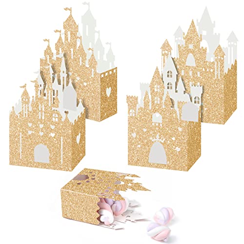 Chrisfall 24 Pieces Princess Castle Boxes Princess Castle Candy Boxes Princess Castle Party Decorations Glitter Princess Castle Birthday Favor Boxes for Party Supplies (Gold)