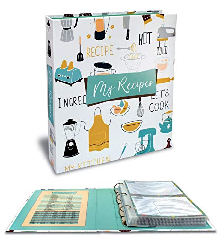 Better Kitchen Products Recipe Binder, 8.5' x 9.5' 3 Ring Binder Organizer Set (with 50 Page Protectors, 100 4' x 6' Recipe Cards & 12 Category Divider Tabs) Vintage Kitchen Design