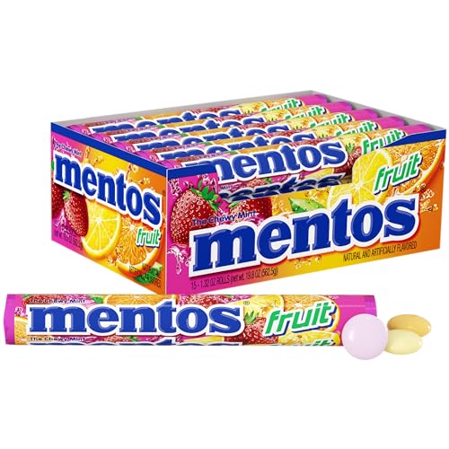 Mentos Candy, Mint Chewy Candy Roll, Fruit, Non Melting, Holiday, Party, Concessions, Office, 14 Pieces (Bulk Pack of 15) - Packaging May Vary