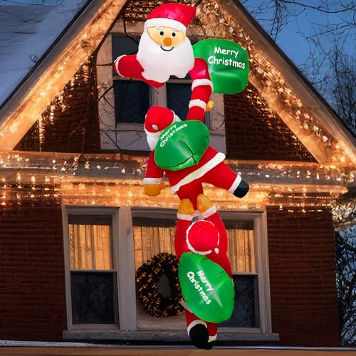 OurWarm 8FT Christmas Inflatables Outdoor Decorations, Climbing Santas with Suction Cups, Christmas Blow Up Yard Decor with Build-in LEDs Funny Christmas Inflatable for Outside Home Windows Eaves