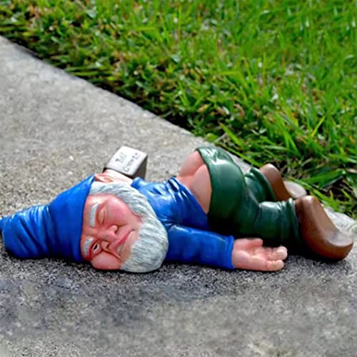 MINICAR 9.5 Inch Drunk Gnomes Statues Outdoor Decor, Large Naughty Knome Sculptures Yard Decorations Dwarf Lawn Patio Ornament, Housewarming Christmas Inappropriate Weird Garden Gifts(Blue)