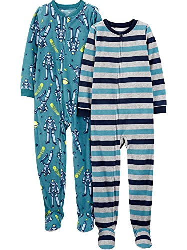 Simple Joys by Carter's Boys' Holiday Loose-Fit Flame Resistant Fleece Footed Pajamas, Pack of 2, Stripe/Transformers, 7