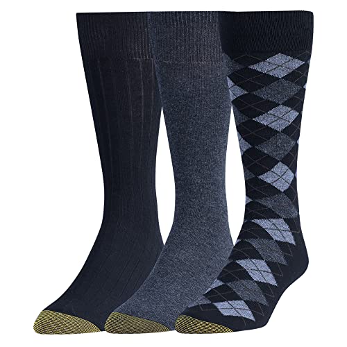 GOLDTOE Men's Argyle Dress Socks, Multipairs, Navy Diamond (3-Pairs), Large