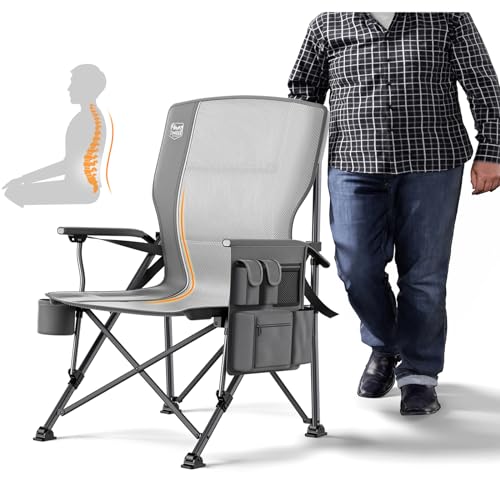TIMBER RIDGE Oversized Folding Camping Chair with Lumbar Support Adjustable High Back Heavy Duty for Adults Aluminum Support up to 500lbs with Cup Holder, Cooler Bag, Side Pocket