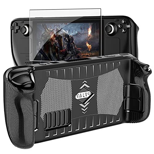 YUANHOT Upgraded Protective Case for Steam Deck with Screen Protector, Soft TPU Protector Cover Accessories Kit with Anti-Collision and Easy Installation Design - Black