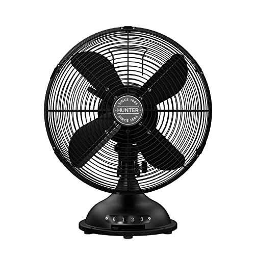 Hunter Classic D12 Portable Desk Fan 12 inch, 3 Speed, Matte Black, 97314