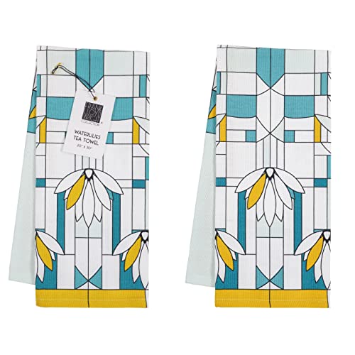 KAF Home Frank Lloyd Wright Printed Kitchen Tea Towel 20 x 30-inch, 100-Percent Cotton, (Set of 2) (Water Lilies)