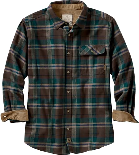 Legendary Whitetails Men's Buck Buck Camp Flannel Shirt, Long Sleeve Plaid Button Down Casual Shirt for Men, with Corduroy Cuffs, Fall & Winter Clothing, Smoky Mountain Plaid, Medium