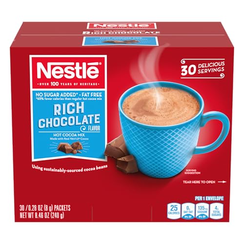Nestle Hot Chocolate Packets, Hot Cocoa Mix, Sugar Free and Fat Free, 30 Count (0.28 oz Each)