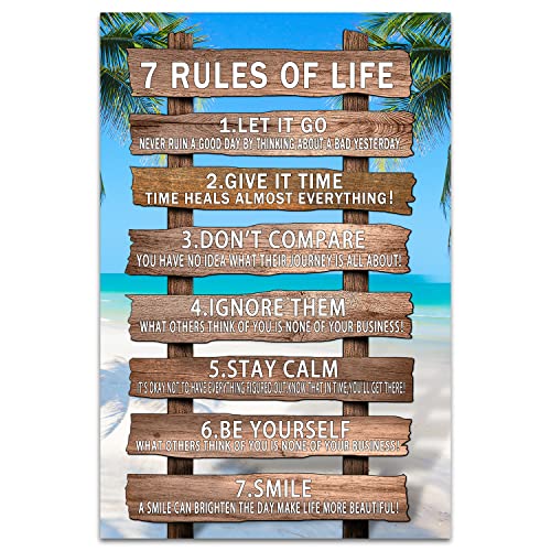 WHAOMIOT Inspirational Office Wall Art 7 Rules Of Life Canvas Print Posters Inspiring And Uplifting House Decor (16x24 Inch, Unframed ) Unframed 16×24 Inch