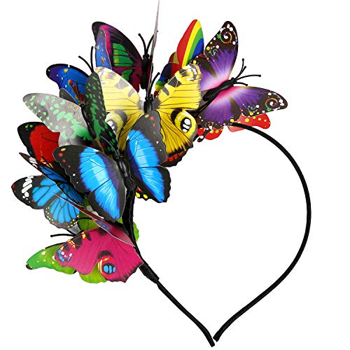 Coucoland Butterfly Fascinator Hat Monarch Butterfly Headband Crown Tea Party Halloween Costume Headpiece (Colorful)