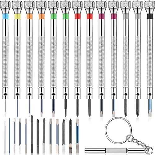 13 Pieces Jewelers Screwdriver Set Micro Precision Watchmaker Screwdriver Set 0.6-2.0 mm with 13 Extra Replace Blades for Watch Repair Jewelry Eyeglasses Electronics