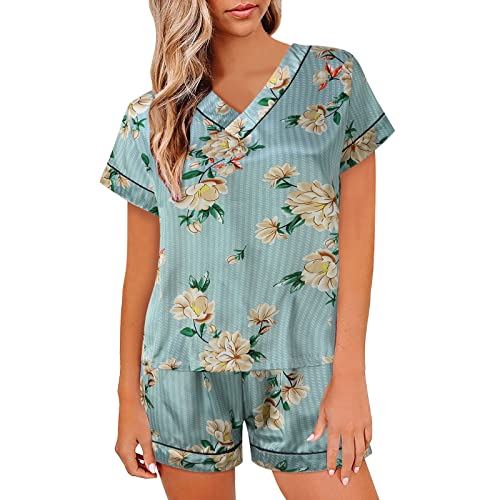 Sleepwear Set For Women Two Piece Plus Size Cute Pajamas Summer Comfy Nightgown Satin Matching Pajamas Tops Shorts Pajamas